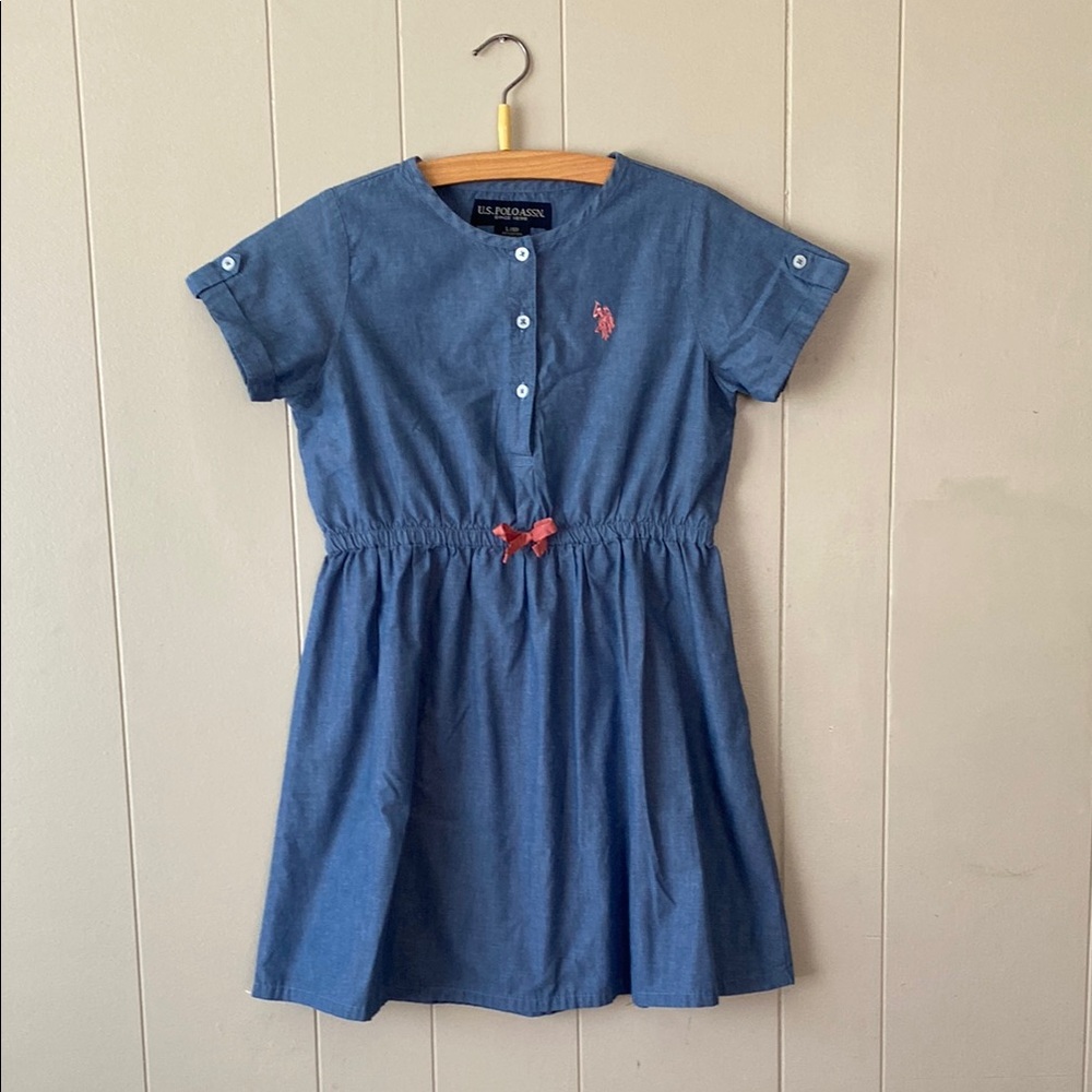 U.S. Polo Assn. Blue and Pink Buttoned Tie Front Sundress Girls Size 10